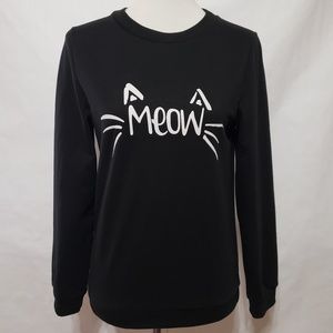 Halife Women's Meow Cat Size Small Sweater Black